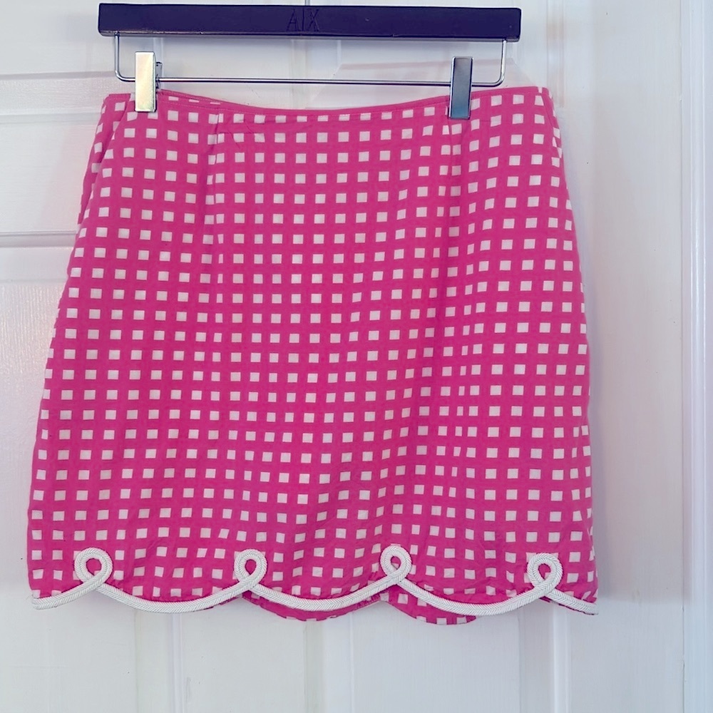 Golftini Shirley Temple Skort Pink White Plaid Rope Trim Scallop Hem Size 8L - Picture 2 of 9